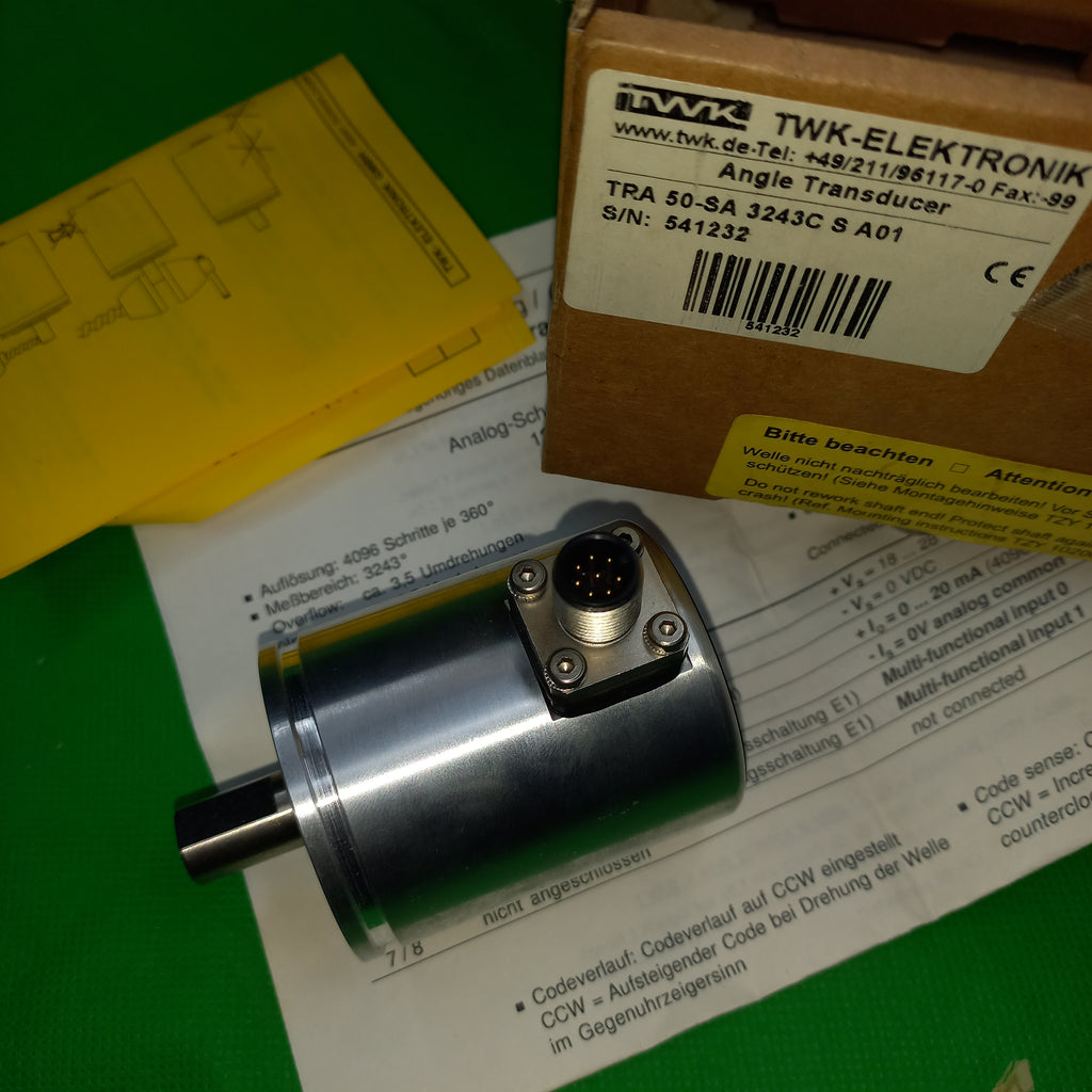 Connector, Shaft and Synchro flange for mounting is visible in this picture for  Angle Transducer TRA 50-SA 3243C S A01