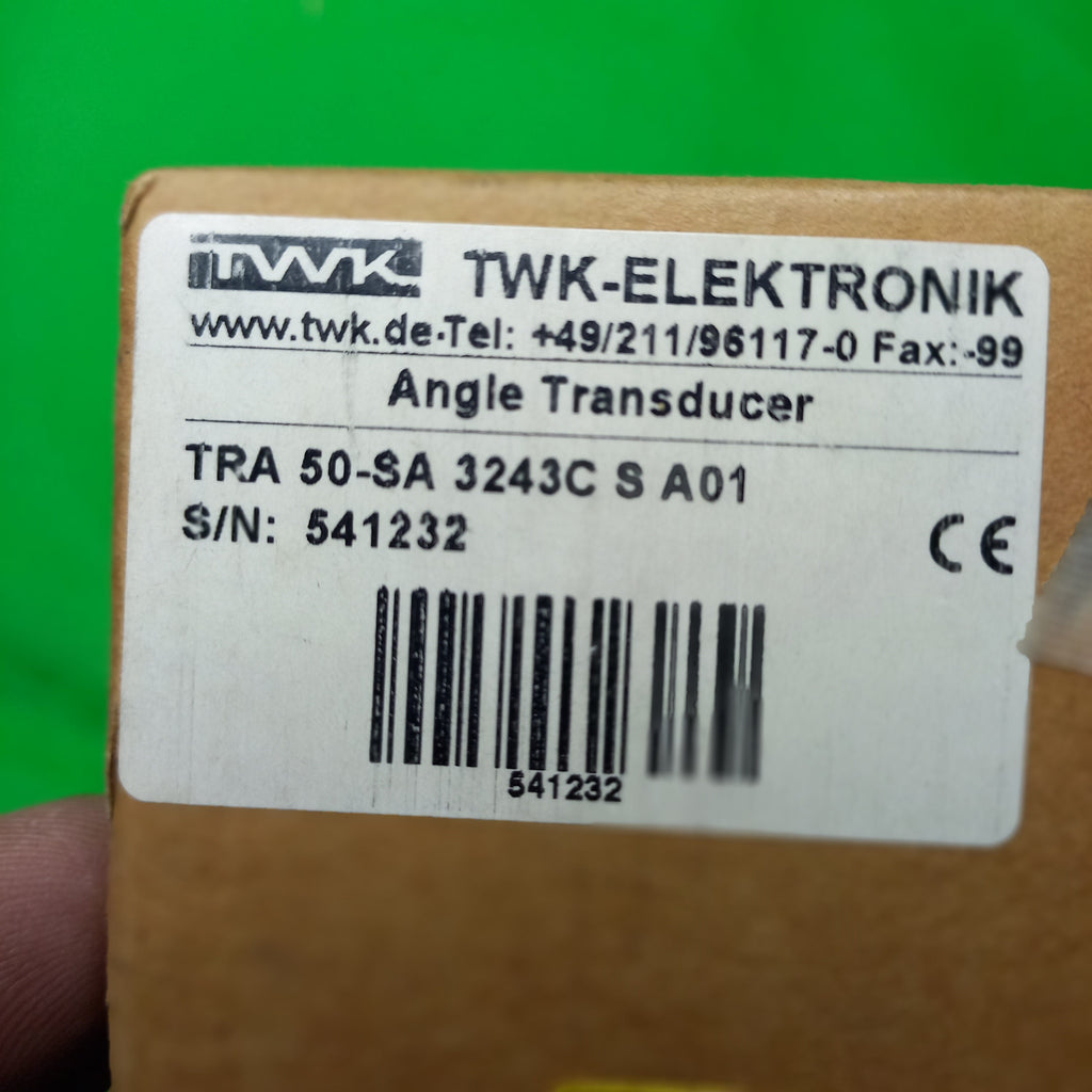 Specification sticker on box of  Angle Transducer TRA 50-SA 3243C S A01