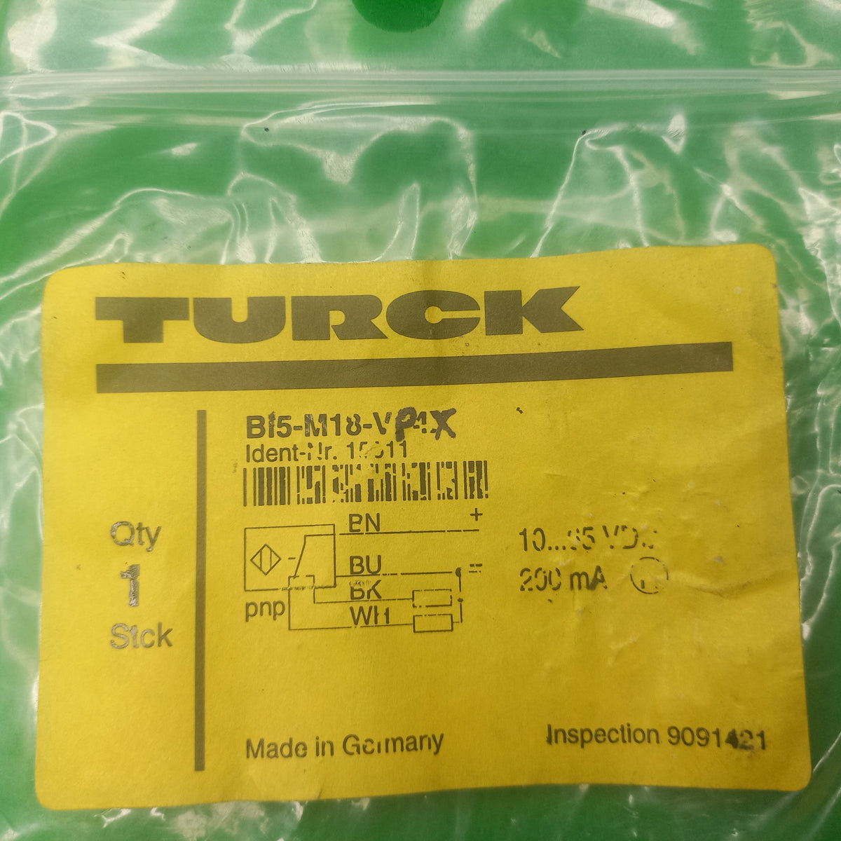 Specification sticker Turck, BI5-M18-VP4X  , 1561100,5MM 10-65V DC DUAL PNP
Manufacturer Code: 1561100