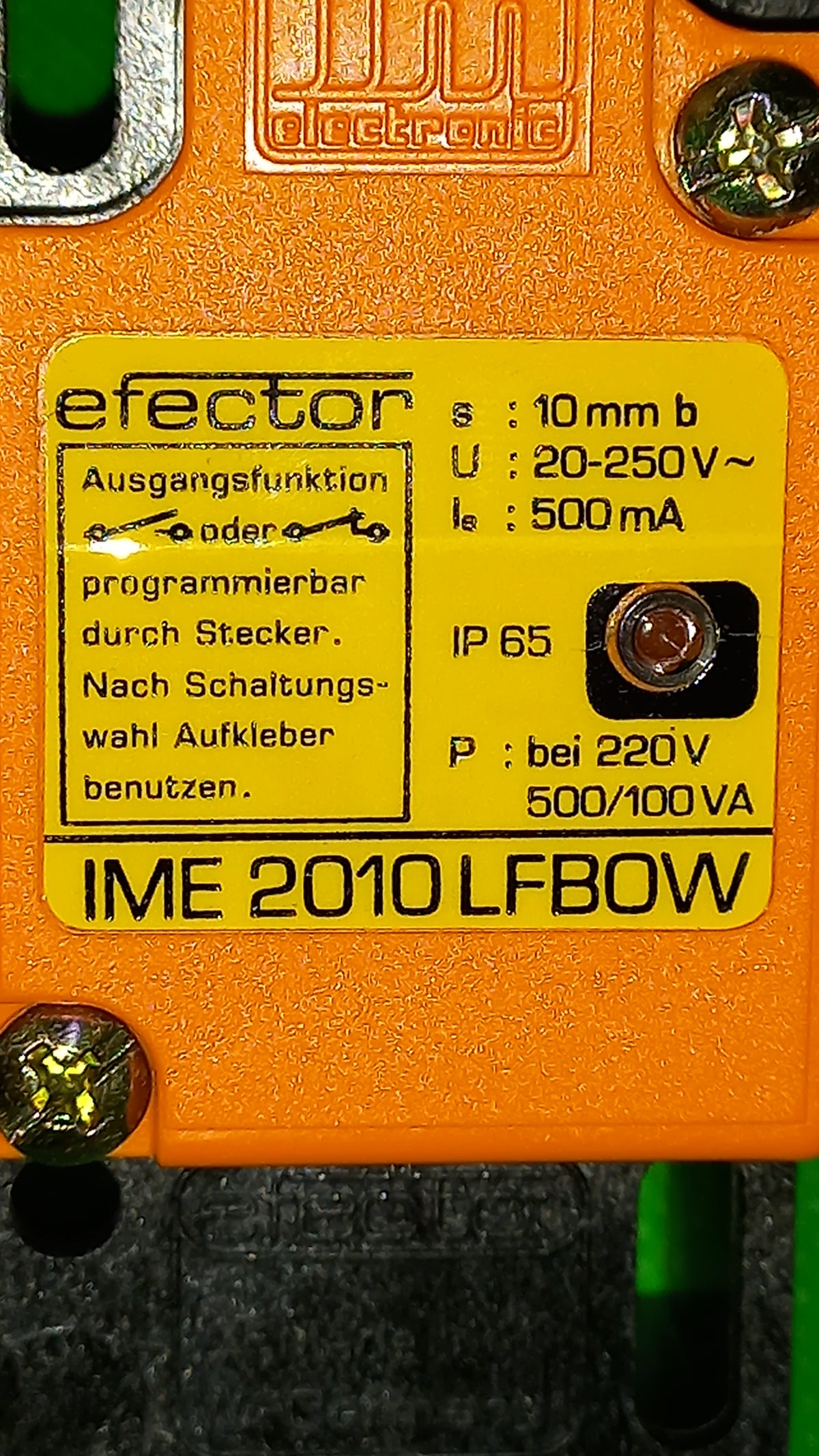 Specificaiton of efector IME 2010 LFBOW, NO or NC Programmable 20x40x40 Size, sensign, 10mm, 15mm, 20mm with different mountings