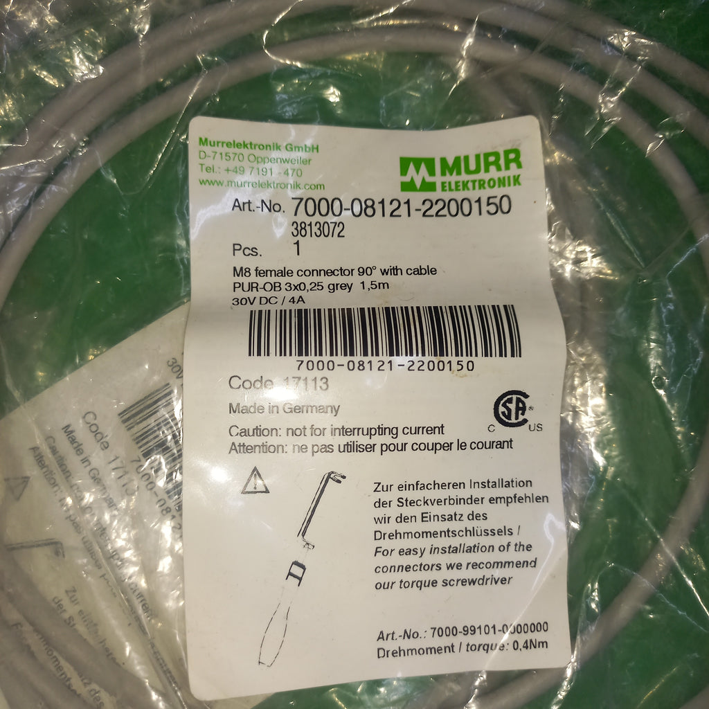 M8 female 90° A-cod. with cable LED
PUR 3x0.25 gy UL/CSA 1.5m