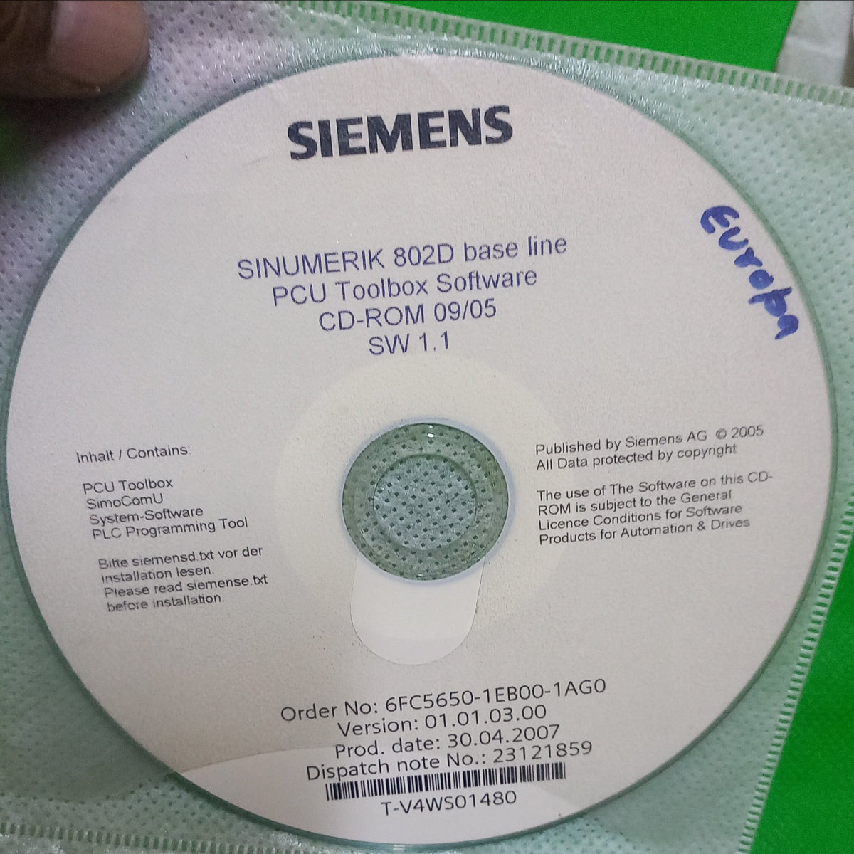 Sinumerik 802D Base Line PCU ToolBox Software CD-Rom 0905 SW 1.1  6FC5650-1EB00-1AG0