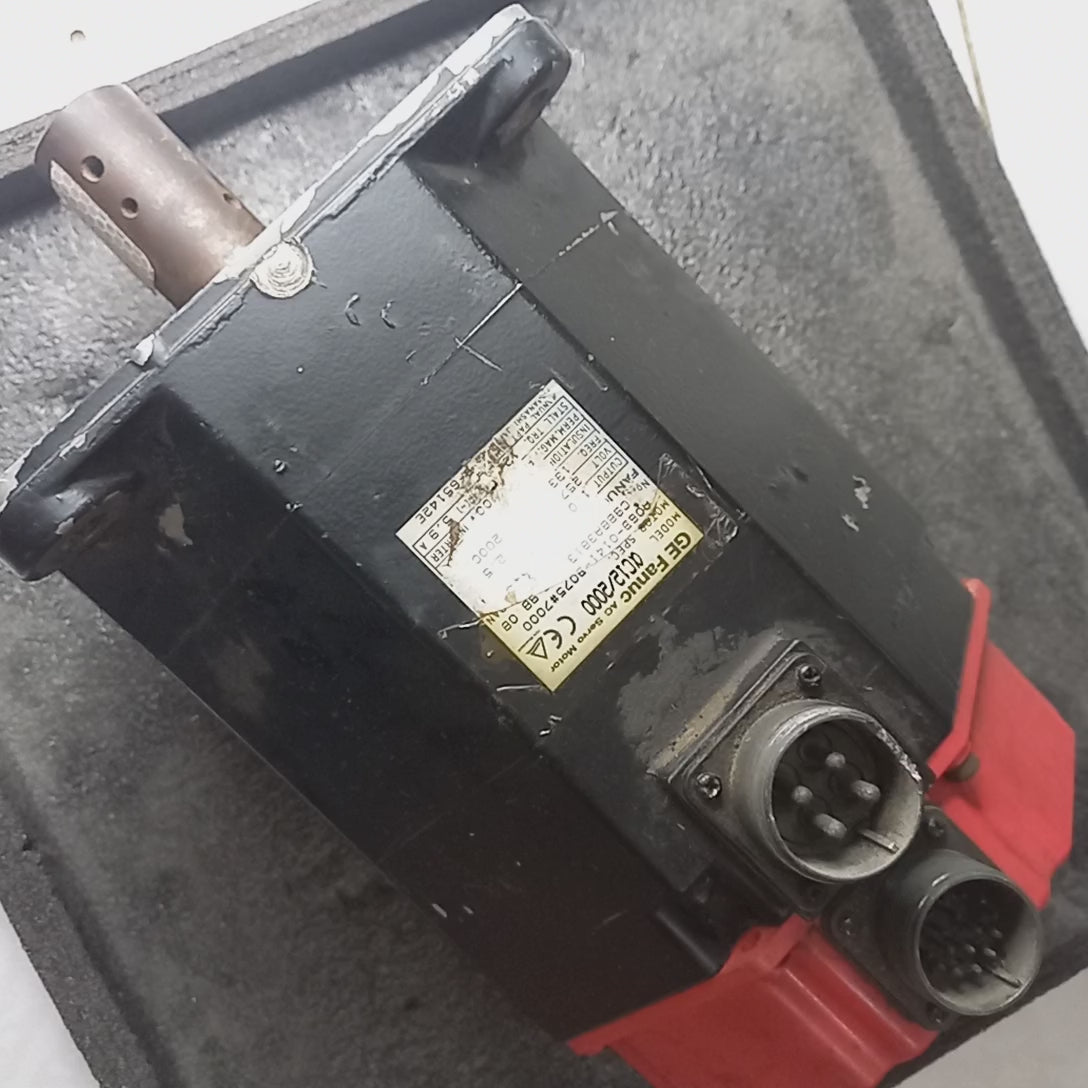 Video showing features of stock servo mtoro GE Fanuc AC Servo Motor 
Alpha C12/2000
Motor Spec. A06B-0141-B075#7000
