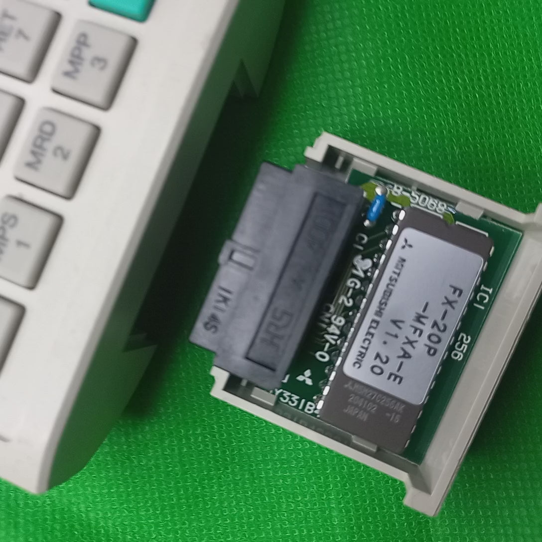 The Mitsubishi FX-20P-E is an obsolete handheld programming panel designed for Mitsubishi FX series programmable logic controllers (PLCs).

Key Features and Specifications

• Display: LCD screen with 4 lines by 16 characters for viewing ladder logic, status, and messages.
• Modes: Features both Online mode (direct access to connected PLC memory) and Offline mode (using built-in RAM backed up by a large internal capacitor).
• Cabling: Connects to FX PLCs using specific programming cables such as the FX-20P-C