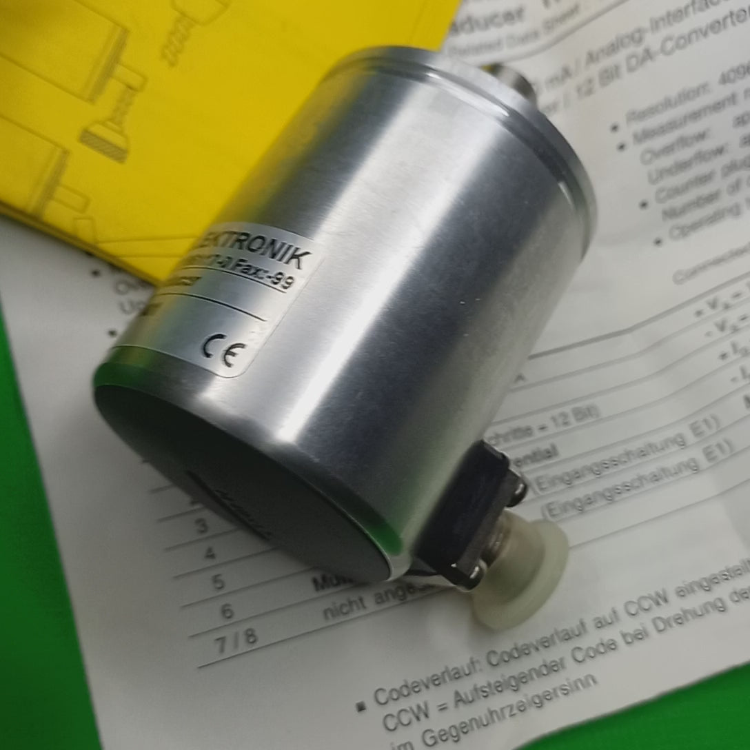 Vidwo of TRA50SA…1 Angle Transducer shows mounting features specification sticker and dimensional details
