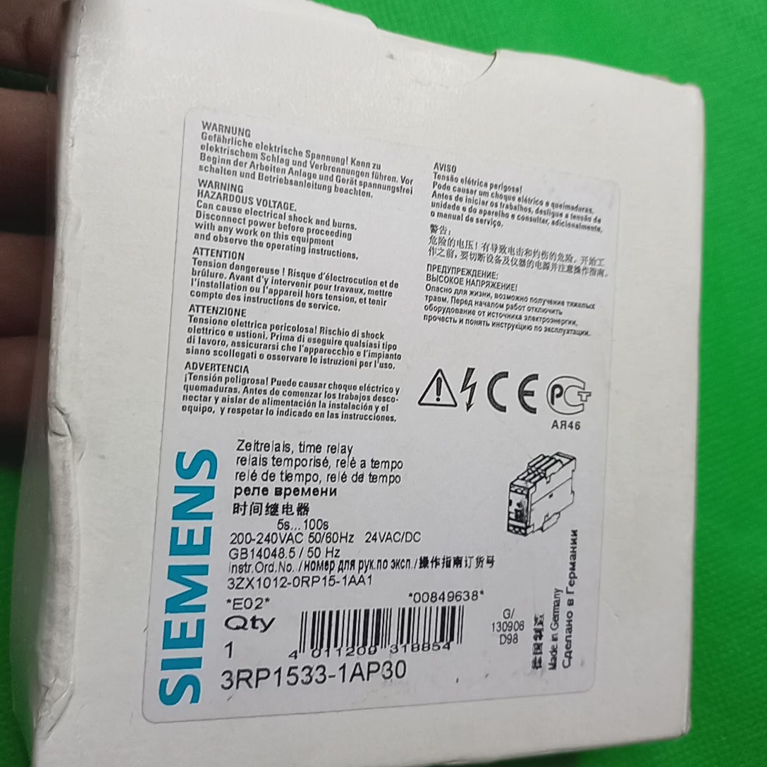 Video 3ZX1012-0RP15-1AA1 ready stock Relay SIEMENS 3RP 1533-1AP 30 TIME RELAY, OFF-DELAY  3RP15331AP30