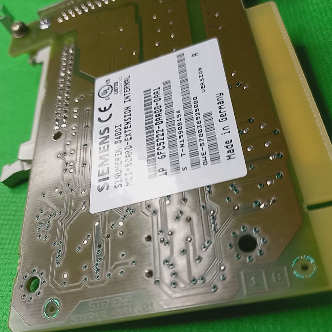 Video of The 6FC5222-0AA00-0AA1 is a Siemens electronic module and dedicated Machine Control Interface (MCI) board extension designed for the SINUMERIK 840Di CNC system.