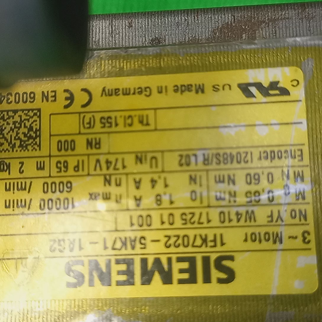 Featuring video of all details dimensions and the specification sticker on SIEMENS 1FK 7022-5AK71-1AG2